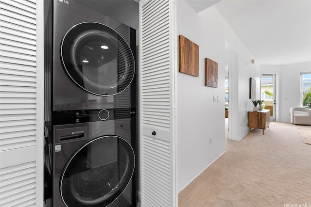 520 Lunalilo Home Rd Unit 6419, Honolulu, HI 96825 - laundry room with estacked washer and dryer and carpet floors