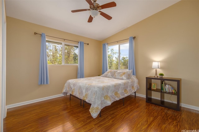 11-3064 Lehua St, Mountain View, HI 96771 - bedroom with vaulted ceiling, wood finished floors, and ceiling fan