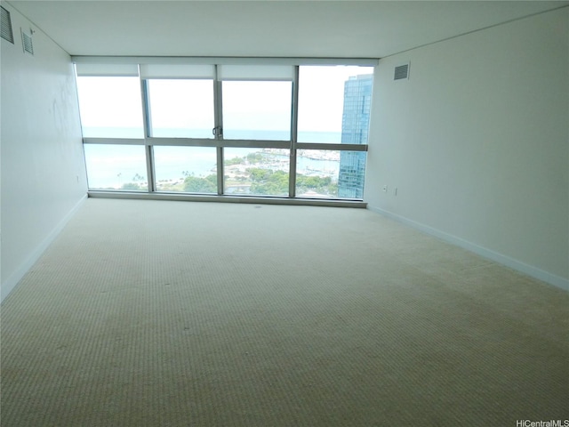 1177 Queen St Unit 3405, Honolulu, HI 96814 - carpeted empty room with a wall of windows and baseboards