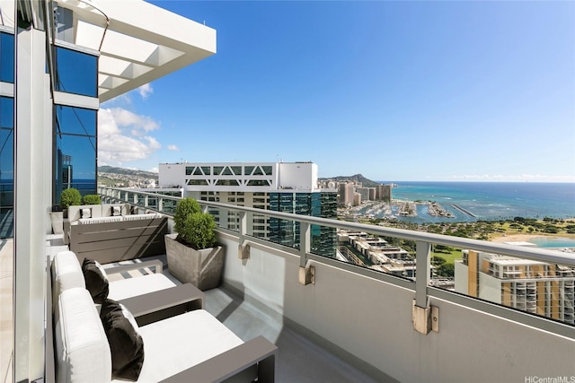 1189 Waimanu St Unit 4301, Honolulu, HI 96814 - balcony with a water view, an outdoor living space, and a view of city