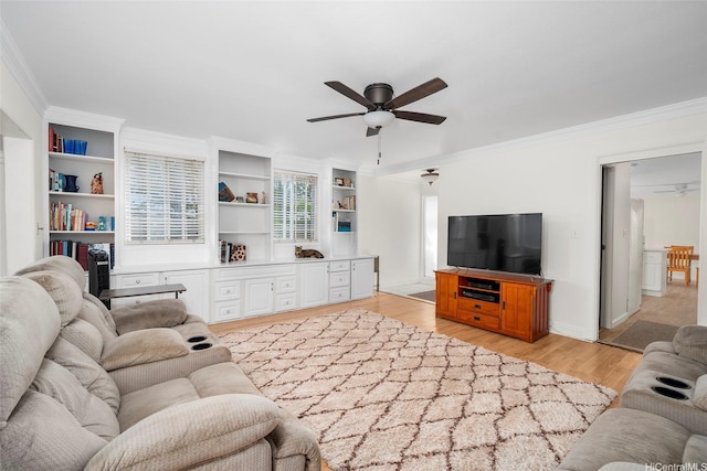 356 Opihikao Pl Unit 542, Honolulu, HI 96825 - living area with ceiling fan, ornamental molding, and light wood-type flooring