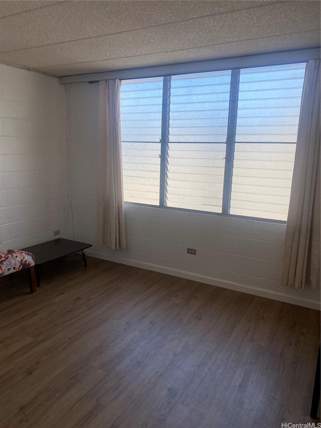 2015 Wilder Ave Unit 3C, Honolulu, HI 96822 - spare room featuring dark wood-style flooring, healthy amount of natural light, concrete block wall, and a textured ceiling
