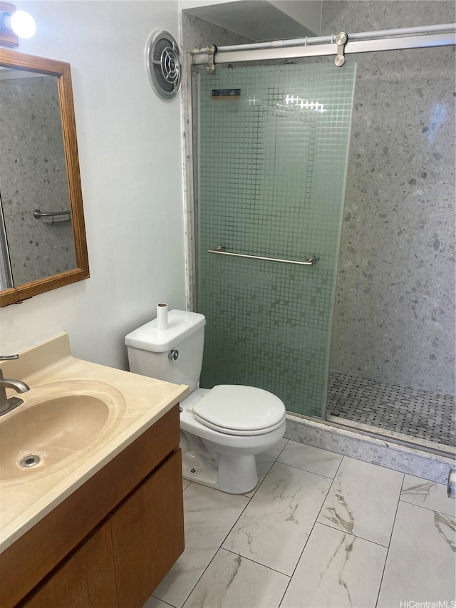 2015 Wilder Ave Unit 3C, Honolulu, HI 96822 - bathroom with vanity, a shower stall, and marble finish floors