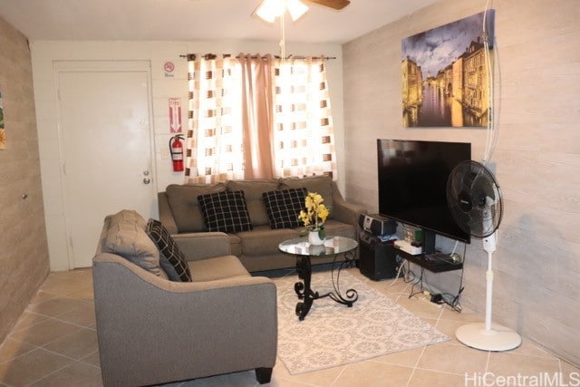 94-245 Leowahine St Unit 3009, Waipahu, HI 96797 - living room featuring tile patterned floors and a ceiling fan