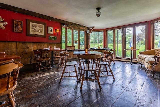 dining room featuring plenty of natural light and a textured ceiling