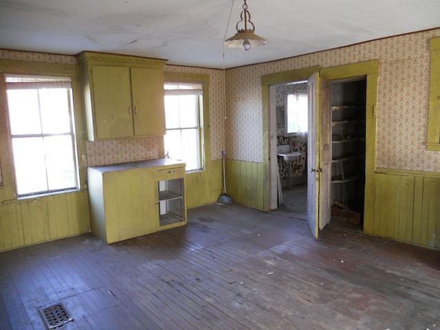 3910 Claremont Rd, Charlestown, NH 03603 - kitchen with hanging light fixtures and dark hardwood / wood-style floors