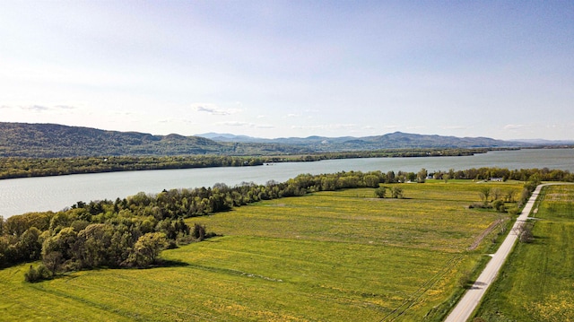 property view of mountains featuring a rural view and a water view