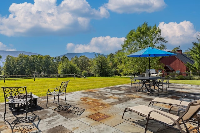 view of patio / terrace with a mountain view