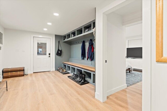 mudroom featuring light wood-type flooring