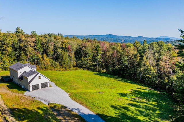 drone / aerial view featuring a mountain view