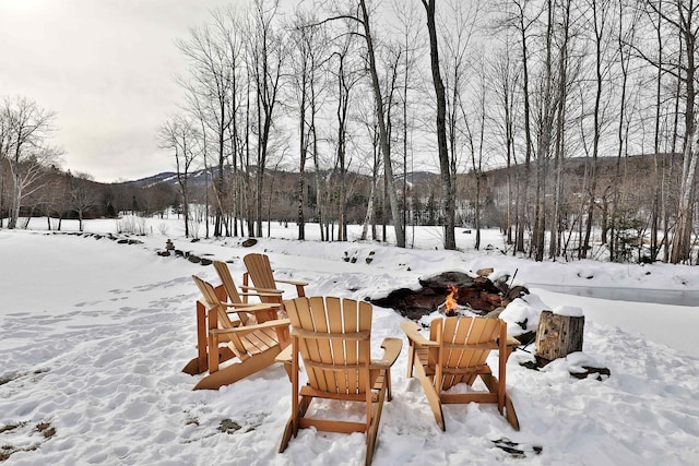 view of snow covered patio