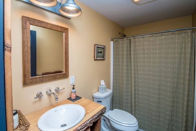 bathroom featuring sink, a shower with curtain, and toilet