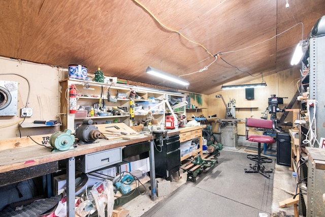 interior space featuring a workshop area