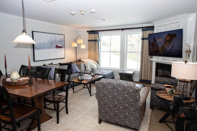 living room with crown molding