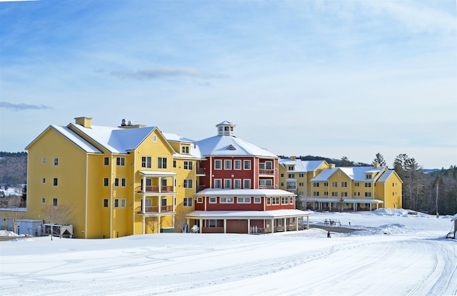 view of snow covered building