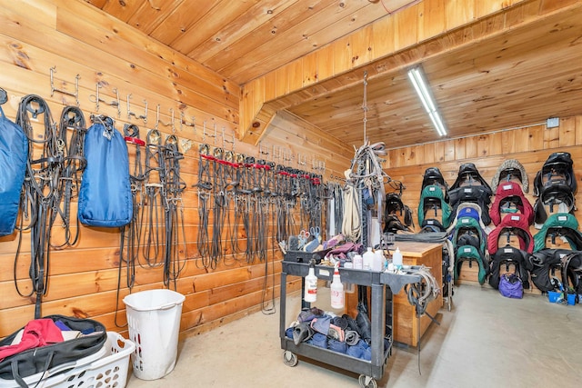203 Kingston Rd, Danville, NH 03819 - miscellaneous room with concrete floors, wooden walls, and wooden ceiling