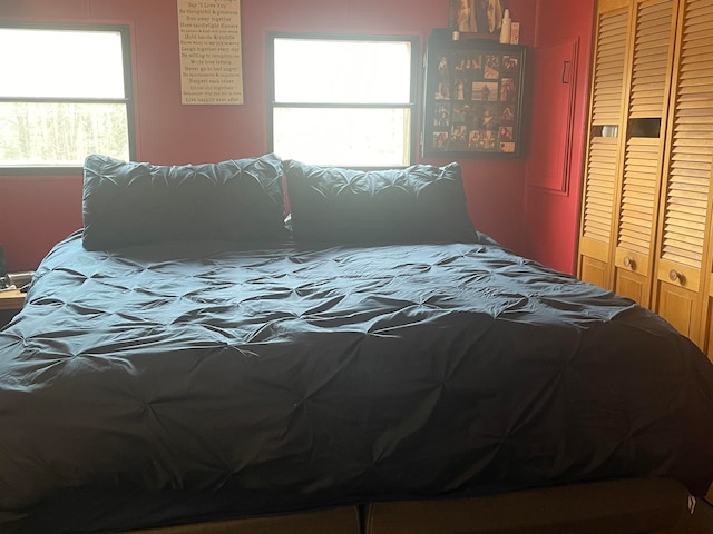 bedroom featuring multiple windows and a closet