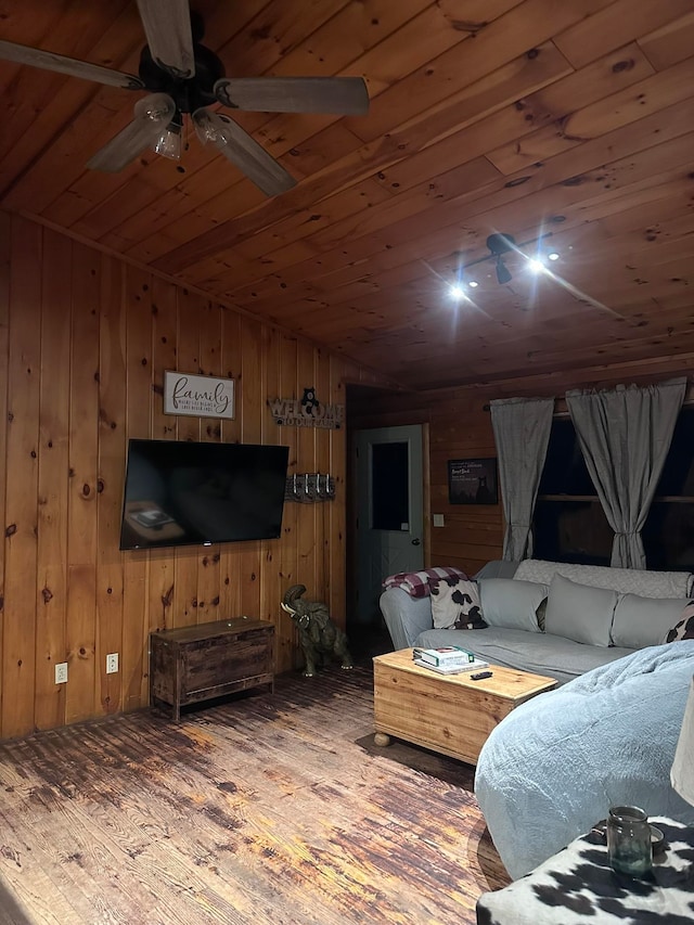 17 Tracy Hill Rd, Northfield, VT 05663 - living room with wood finished floors, wooden ceiling, ceiling fan, vaulted ceiling, and wood walls