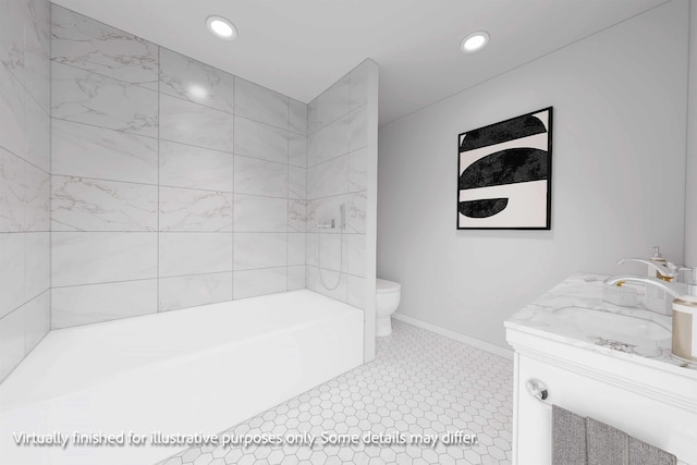 bathroom featuring tile patterned floors, vanity, and toilet