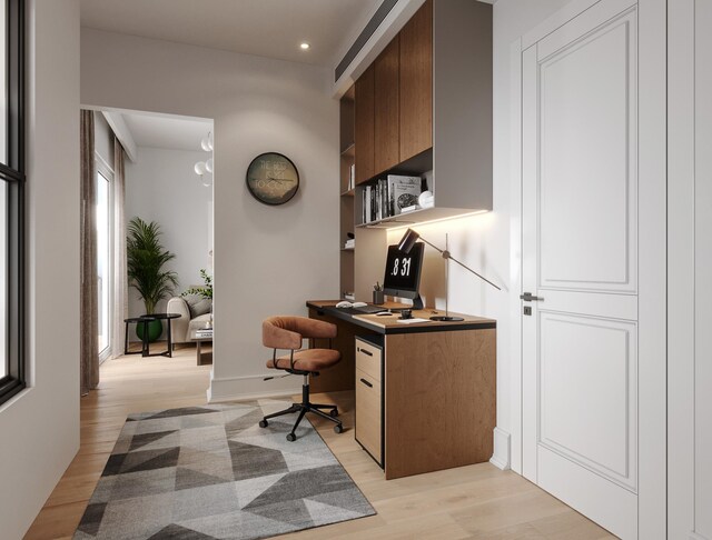 office space featuring light wood-type flooring