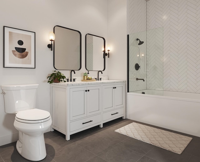 full bathroom with toilet, tile flooring, and vanity