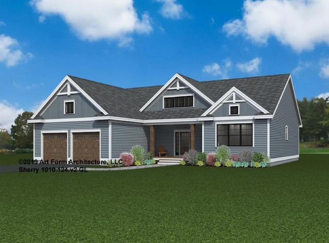 craftsman inspired home featuring a front lawn