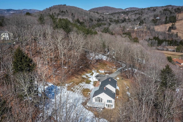 drone / aerial view featuring a mountain view