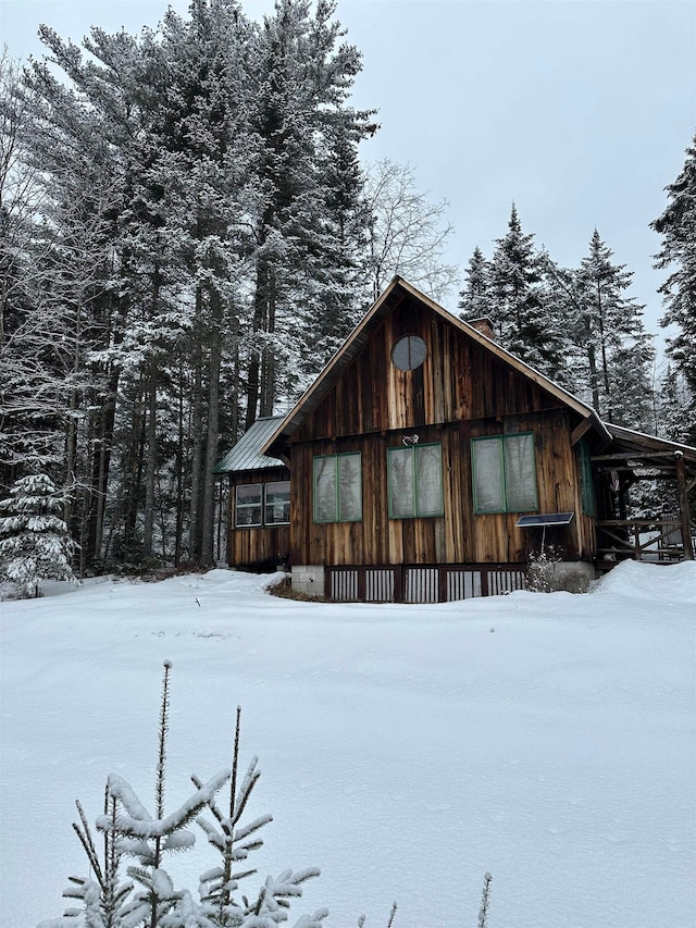 view of snow covered exterior