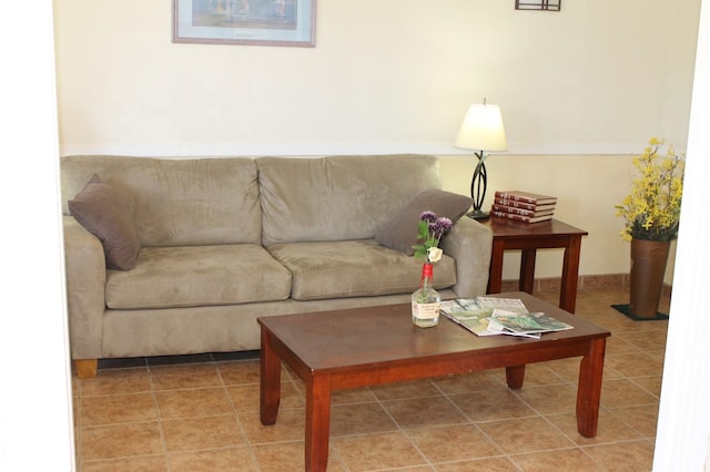 living room with tile flooring