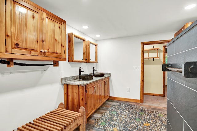 kitchen with hardwood / wood-style floors