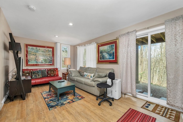 living room with light hardwood / wood-style flooring