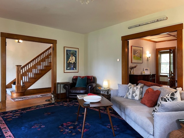 living room with hardwood / wood-style floors