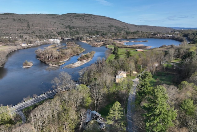 aerial view with a water and mountain view