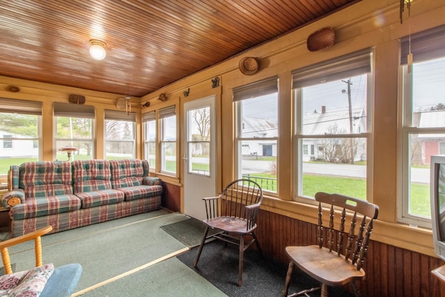 sunroom with wood ceiling