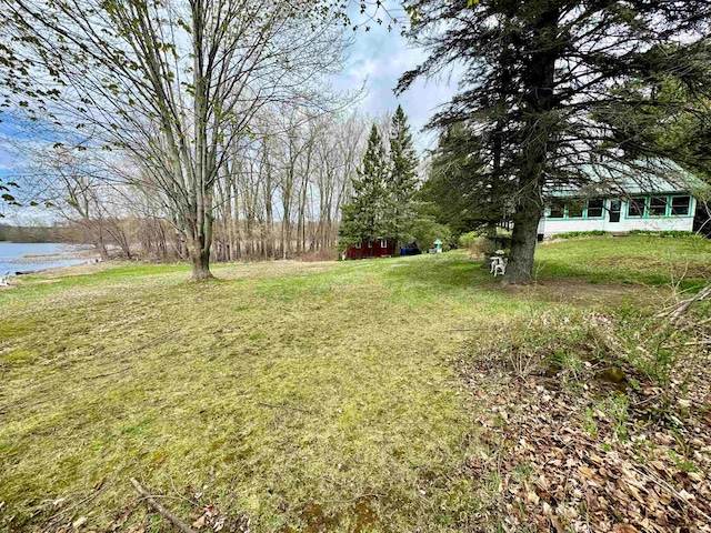 view of yard with a water view