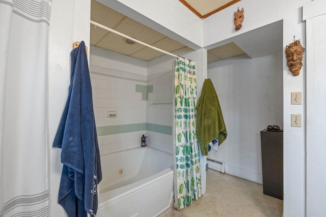 bathroom with a baseboard radiator and shower / bath combo