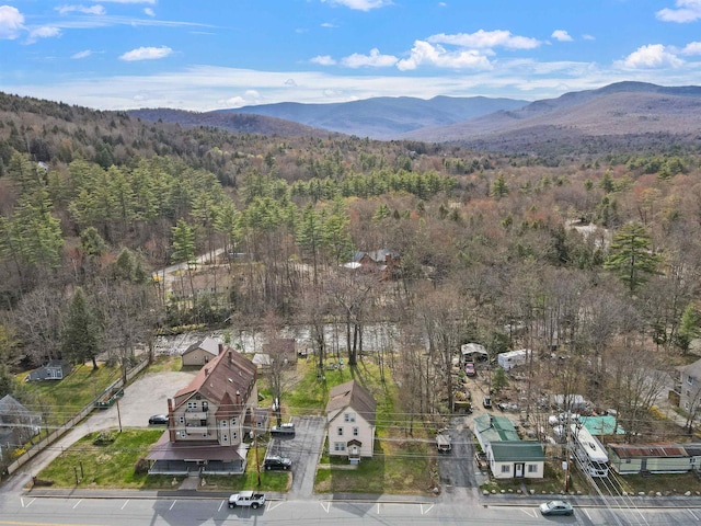 drone / aerial view featuring a mountain view