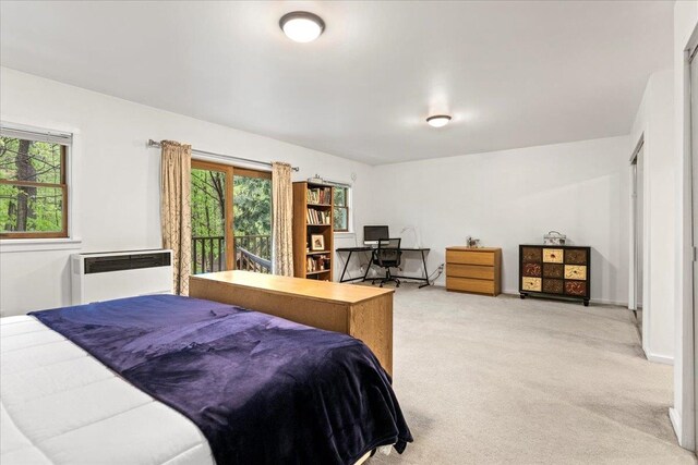 carpeted bedroom featuring radiator