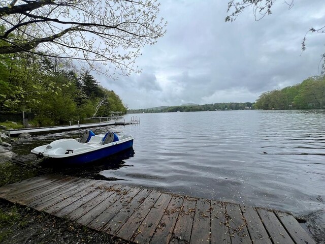 view of dock with a water view