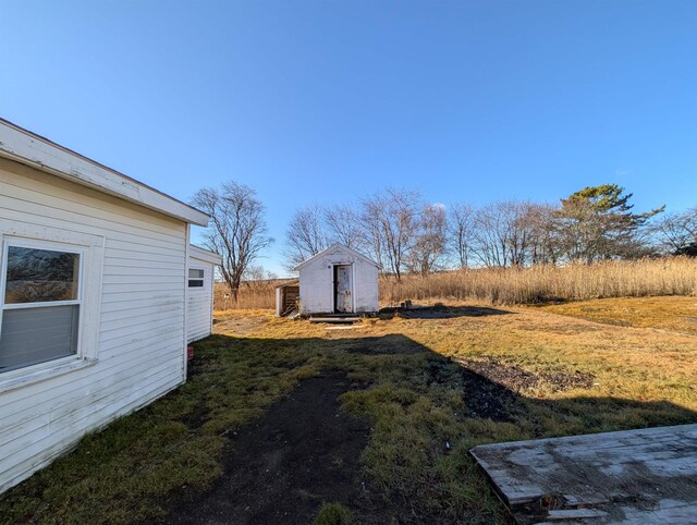 view of yard featuring a shed