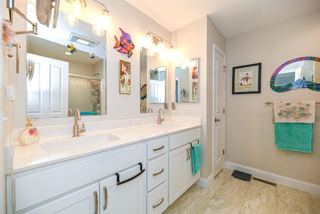 bathroom featuring vanity and walk in shower