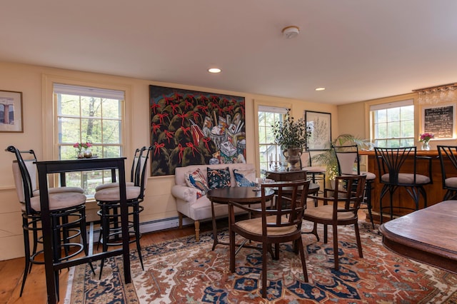 dining room with hardwood / wood-style flooring and a healthy amount of sunlight