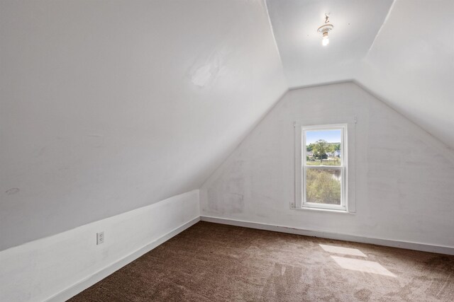 additional living space featuring carpet flooring and vaulted ceiling