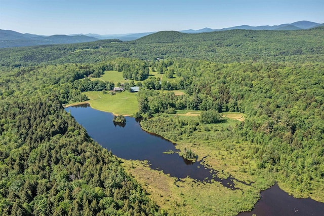 aerial view featuring a water and mountain view