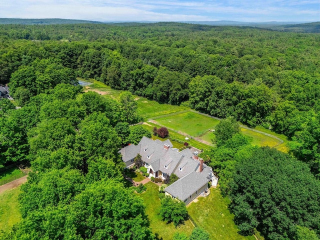 birds eye view of property with a view of trees