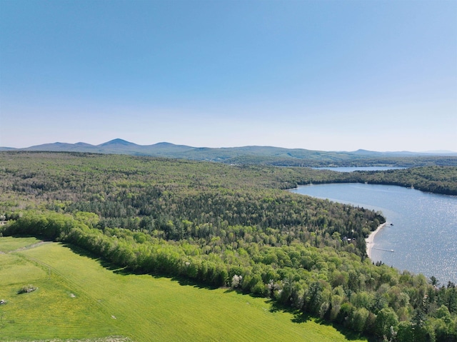 bird's eye view with a water and mountain view