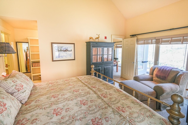 bedroom featuring lofted ceiling