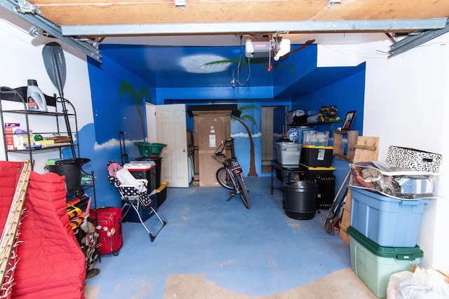 garage with a garage door opener