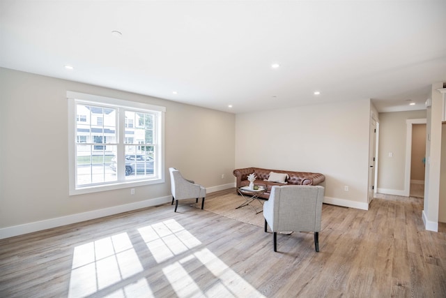 sitting room featuring light hardwood / wood-style flooring