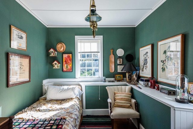 bedroom with ornamental molding